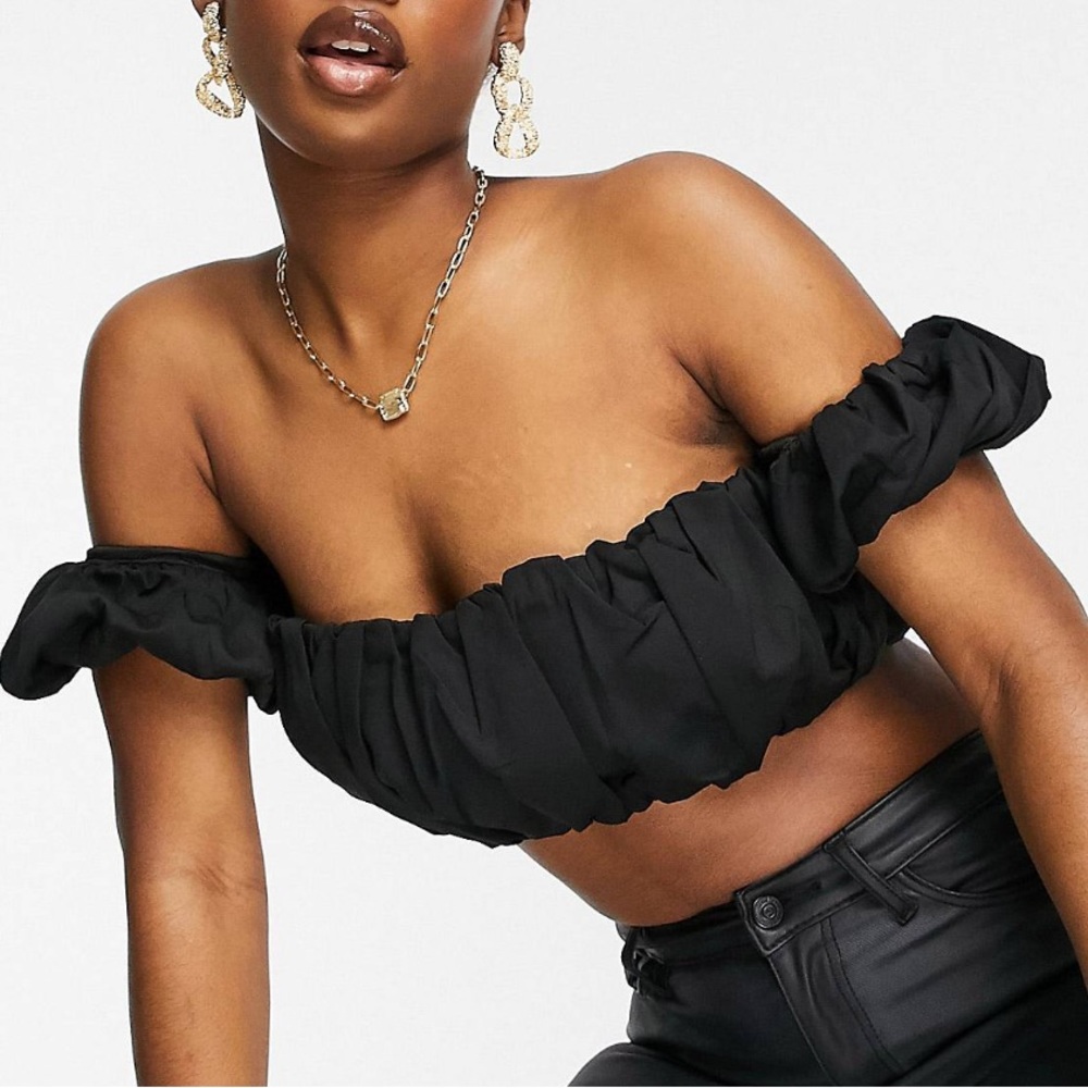 Missguided set ruched off-the-shoulder crop top in black